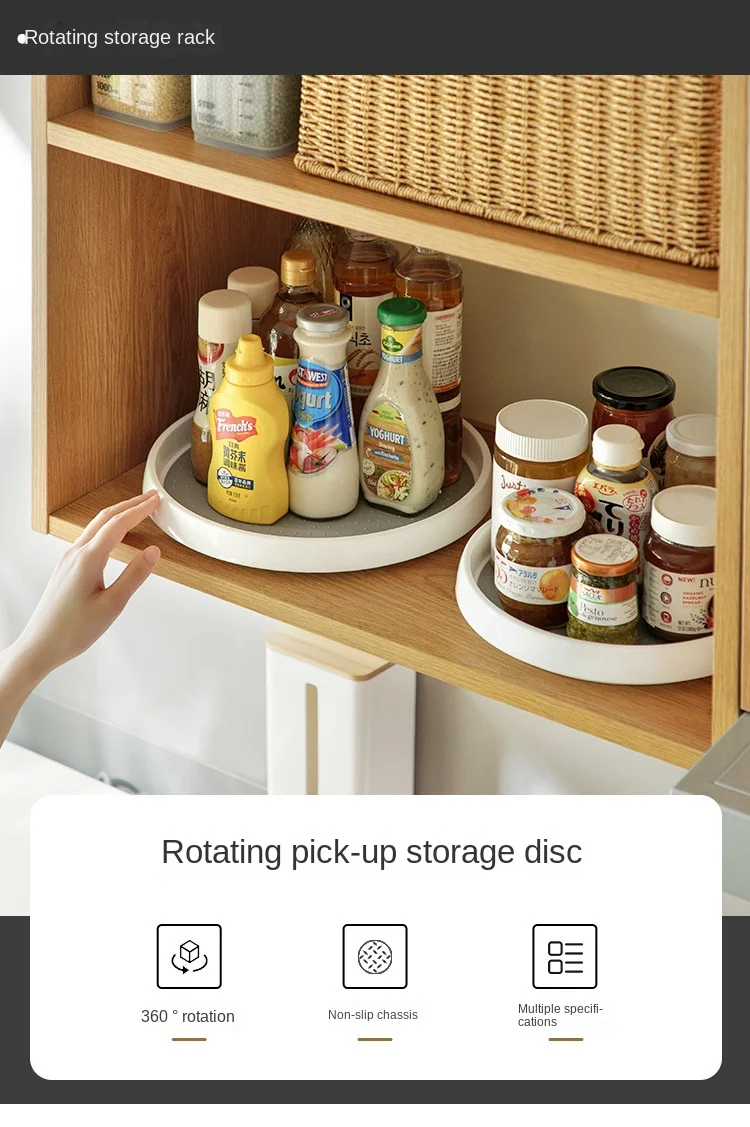 360 Rotating Round Storage Tray Organizer Non-slip Condiment Jar Holder