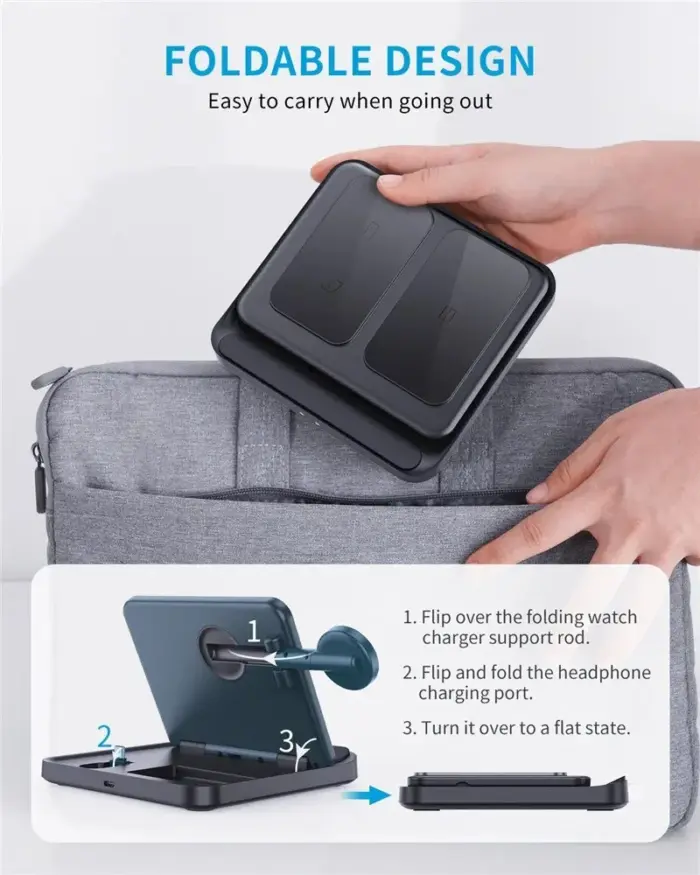 Wireless Fast Charging Station Charger Stand for Ear buds Smart Watch Phone 3 In 1 - Image 5