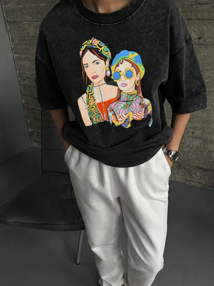Oversized Acid Washed Women Top Vintage Cotton T-shirts - Image 3