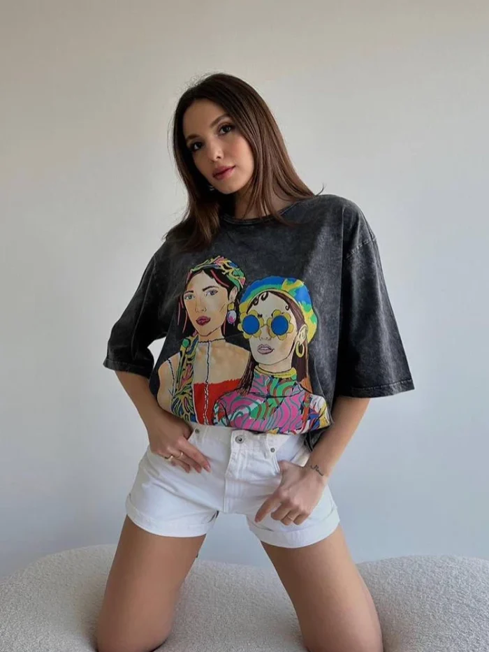 Oversized Acid Washed Women Top Vintage Cotton T-shirts