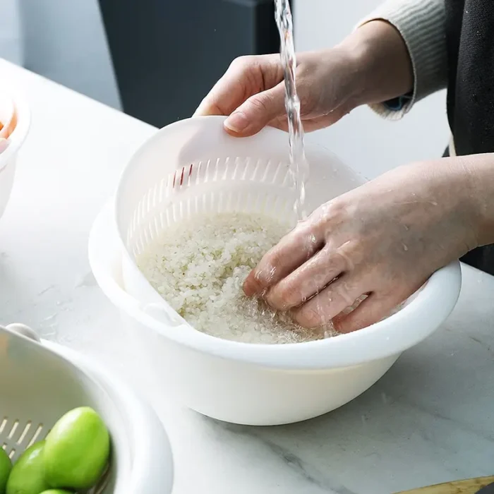 Removable Kitchen Fruit Tray  creative household rotating washing basket with two layers  draining fruit vegetables  - Image 2