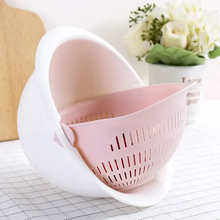 Removable Kitchen Fruit Tray  creative household rotating washing basket with two layers  draining fruit vegetables  - Image 5