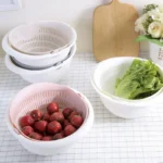 Removable Kitchen Fruit Tray  creative household rotating washing basket with two layers  draining fruit vegetables  - Image 4