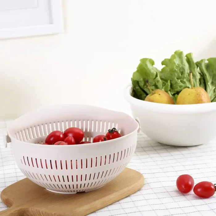 Removable Kitchen Fruit Tray  creative household rotating washing basket with two layers  draining fruit vegetables  - Image 3