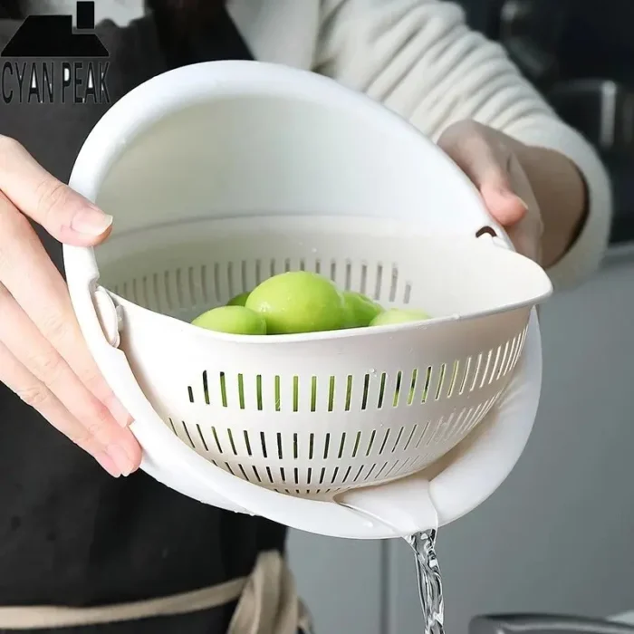 Removable Kitchen Fruit Tray  creative household rotating washing basket with two layers  draining fruit vegetables 