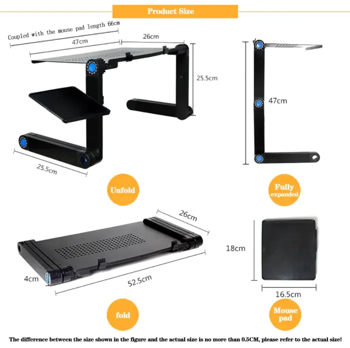 Portable Aluminum Ergonomic Laptop Desk Stand with Mouse Pad for TV Bed Sofa PC Notebook Table Desk Stand - Image 5