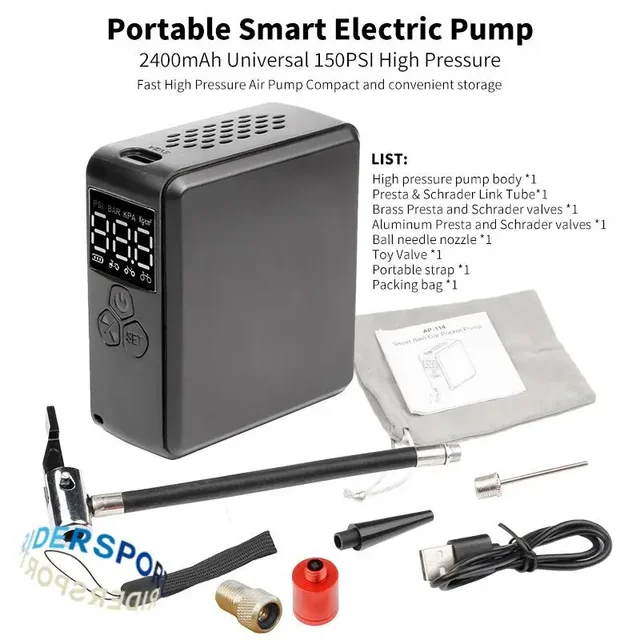Portable Bike Pump RRSKIT Mini Electric Air Pump 150 PSI Tire Inflator Motorcycles Cars E-bikes and Bicycle with LCD Display - Image 4
