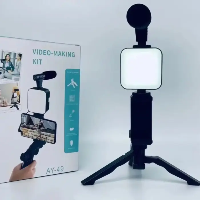 Tripod Phone Holder With LED Fill Light Mini Microphone Smartphone Vlogging Kit 1PC - Image 5