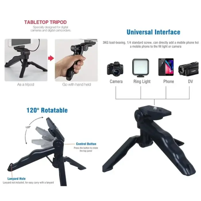 Tripod Phone Holder With LED Fill Light Mini Microphone Smartphone Vlogging Kit 1PC - Image 3