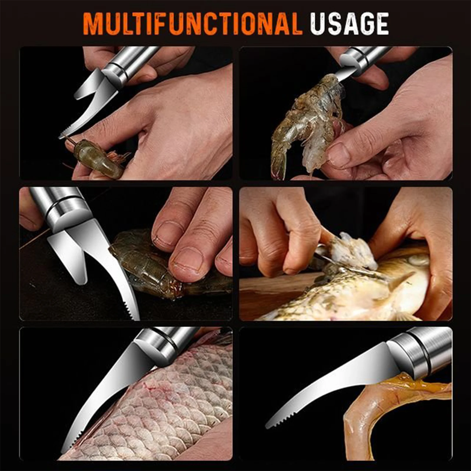 Stainless Steel Shrimp Line Cutting Scraping Digging Fish Scales Knife 6-in-1 Multipurpose Fast Shrimp Peeler Kitchen Tools - Image 4